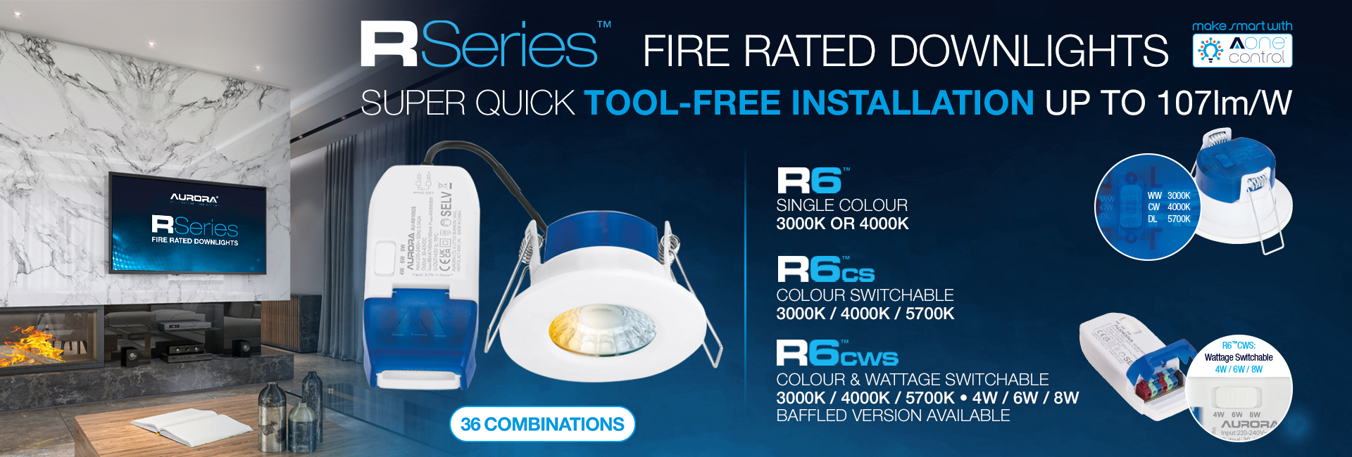 Show products in category Aurora Lighting Launches FastRFix™ for RSeries™ Fire Rated Downlights