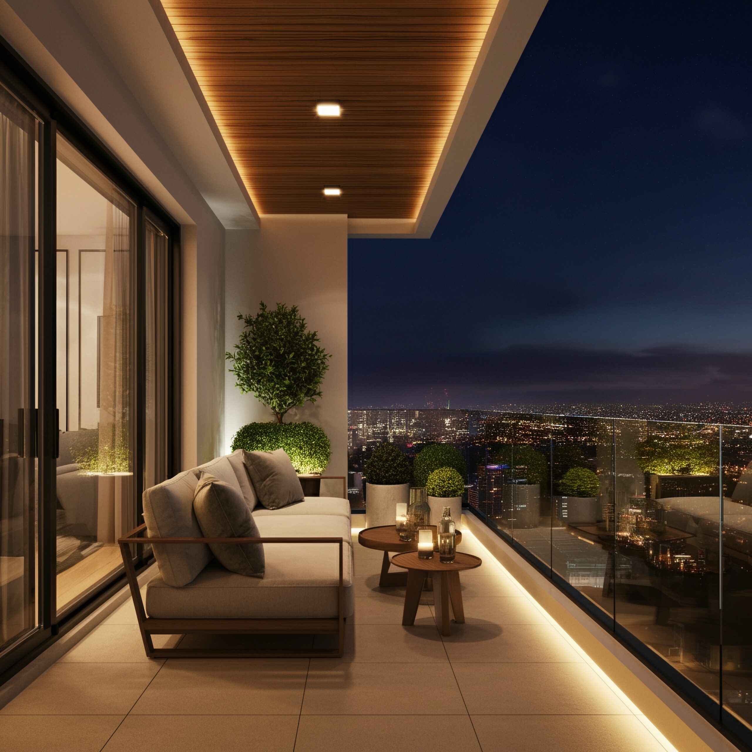 Design,A,Luxurious,Balcony,With,Modern,Furniture,,Integrated,Ambient,Lighting,