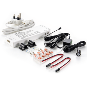 24V 60W Driver, 1x Twin Black PIR, 1x 3A Plug & 1.5m White Cable, 2x Strip to Wire Connectors with 4x Inline WAGO