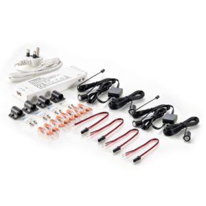 24V 60W Driver, 2x Twin Black PIR,1x 3A Plug & 1.5m White Cable, 4x Strip to Wire Connectors with 8x Inline WAGO